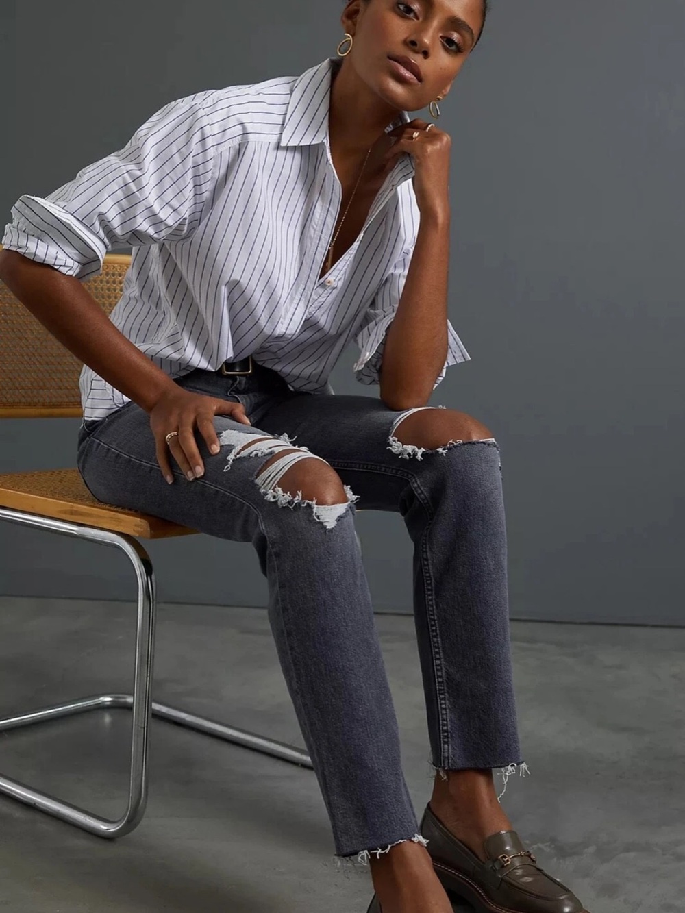 Hudson Jeans Distressed Charcoal Straight-Leg Jeans